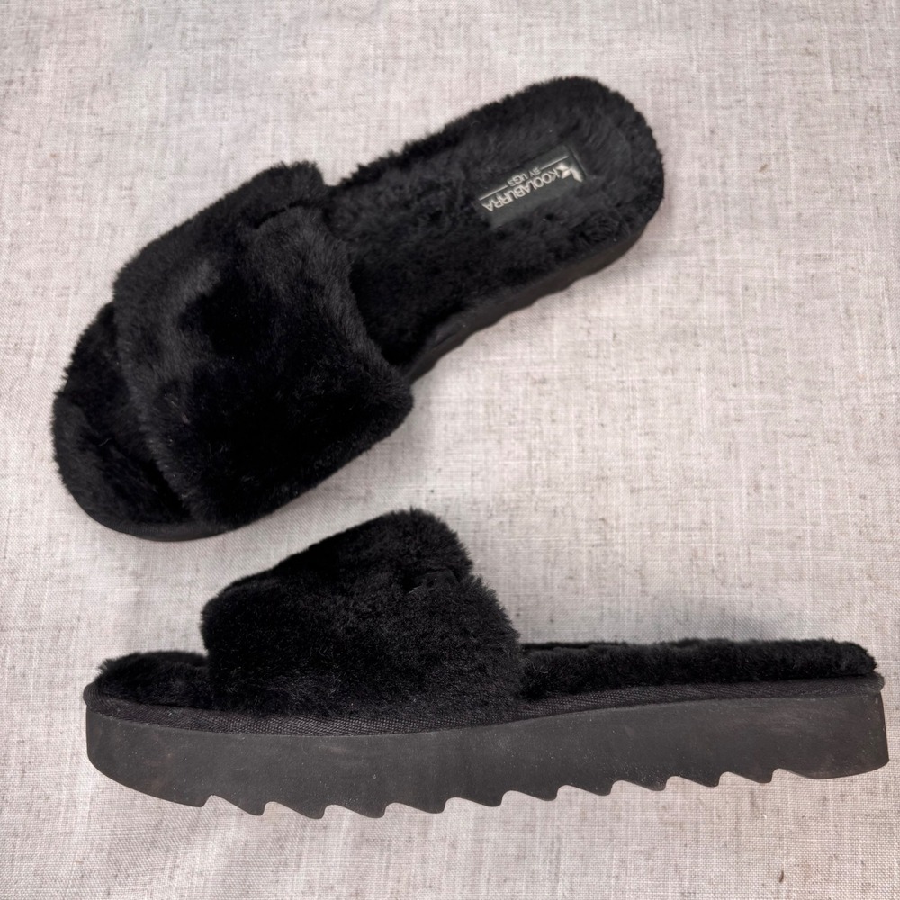 Koolaburra‎ by UGG Fuzz Ahh Slide Sandals Women's Black Platform Comfort 9